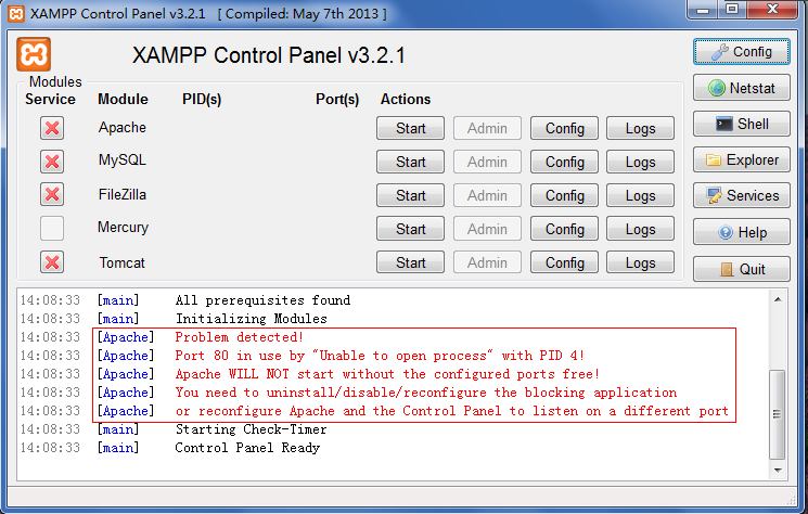 XMAPP环境无法启动